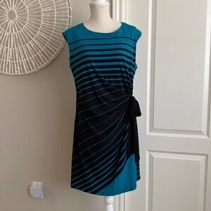 R&K - Petite Teal & Black Striped Dress with Side Tie